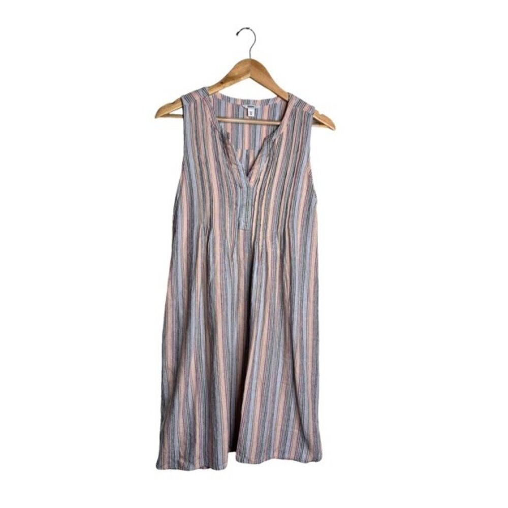 Sonoma Linen Dress Striped Pleated Pockets Size Medium Multicolored Shift